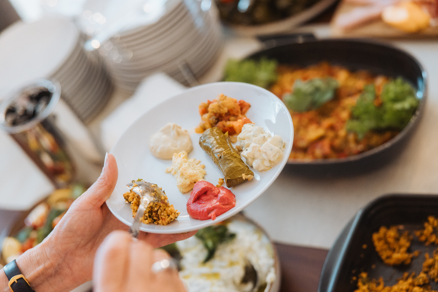 Fingerfood & Meze Buffet Teller mit Sarma, Hummus und Falafel